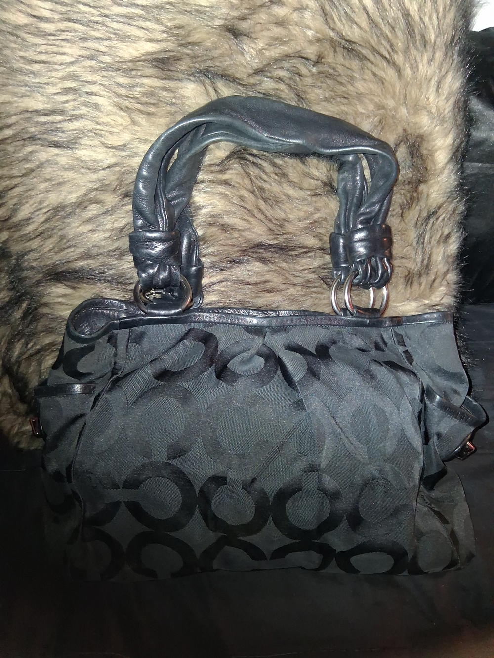 Like New Coach Signature Parker Op Art Shoulder Bag Satchel Black & Silver